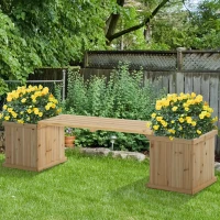 Outsunny Garden Planter with Raised Garden Bed Bench for Patio Park, 69.25" x 15" x 15.75", Natural(m-1)