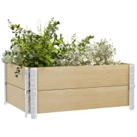 Outsunny Raised Garden Bed, Foldable Two-Box Wooden Planters for Outdoor Vegetables, Flowers, Herbs, Plants, Easy Assembly(m-10)