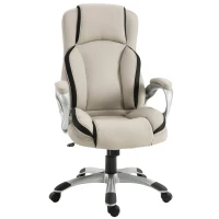 Vinsetto Office Chair PU Leather Executive on Rolling Wheels Task Computer Height Adjustable Swivel Ergonomic, Greige and Black(m-2)