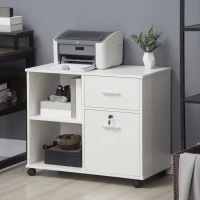 Vinsetto Lateral Filing Cabinet with Wheels, Locking File Cabinet, Mobile Printer Stand with Open Shelves and Drawers for A4 Size Documents, White(m-8)