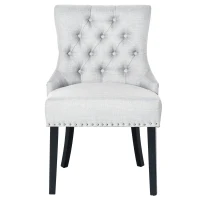 HOMCOM Swoop Air Linen Fabric Dining Chair with Nailhead Trim and Wood Legs, Light Grey(m-11)
