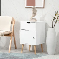 HOMCOM Modern Nightstand, Bedside Table with Drawer and Cupboard, Side End Table with Solid Wood Legs for Bedroom, White(m-8)