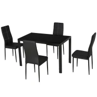 HOMCOM 5-Piece Rectangular Glass Kitchen Table and Chairs with Metal Frame and Faux Leather Upholstery for Dining Room, Black(m-14)
