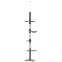 PawHut 8.5ft Cat Climbing Tree 5-Tier Cat Activity Center Floor-to-Ceiling Cat Climber Toy with Scratching Post Play Rest Post Pet Furniture Grey(m-11)