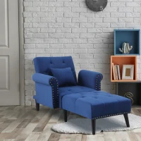 HOMCOM 2-In-1 Chaise Lounge Indoor with Rolled Armrest, Nailhead Trim and Button Tufting, Adjustable Velvet Fabric Upholstered Sofa for Bedroom and Living Room, Blue(m-10)