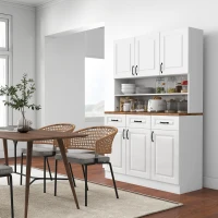 HOMCOM 71" Freestanding Kitchen Pantry, Buffet Hutch, Farmhouse Cabinet, Microwave Stand with 3 Drawers, 6 Doors, Adjustable Shelves, White(m-11)