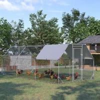 PawHut Large Metal Chicken Coop, Walk-In Outdoor Run for 15-18 Chickens, Spacious & Secure Poultry Habitat(m-10)