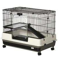 PawHut Spacious Rolling Small Animal Cage, Rabbit Pet Play House with Platform Ramp, Ideal for Indoor Play & Comfort(m-16)