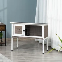 PawHut Elevated Rabbit Hutch with Hinged Roof & Metal Cage - Secure Outdoor Shelter for Small Animals, Easy Access Design(m-10)