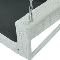 2-Person Wicker Hanging Porch Swing with Chains, Removable Cushion and Pillow, Rattan Swing Bench for Garden, Backyard, 50" Length, White(m-10)