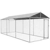 PawHut 19.7' x 7.5' x 7.5' Outdoor Dog Kennel for Large-Sized Dogs with Waterproof UV Resistant Roof, Silver(m-11)