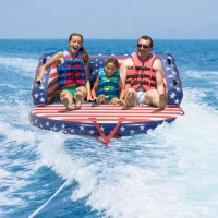 Outsunny 3 Person Towable Tubes for Boating, Spacious Family Size Inflatable Boat Tube Blow Up Couch w/ Front and Back Tow Points for Multiple Riding Positions Water Sports, American Flag Pattern(m-10)
