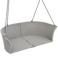 51.9" 2-Person Hanging Seat with Cushions, Rattan Woven Swing Chair with Cushions and Adjustable Ropes, Waterproof and Sun-Resistant, 500 LBS Capacity, Gray(m-9)