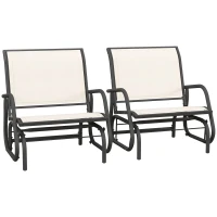 Outsunny 2 Pieces Outdoor Glider Chair, Steel Swing Chai with Curved Armrests for Porch, Garden, Poolside, Balcony, Cream White(m-11)