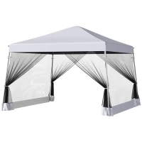 Outsunny Slant Leg Pop Up Canopy Tent with Netting and Carry Bag, Instant Sun Shelter, Tents for Parties, Height Adjustable, for Outdoor, Garden, Patio, (11.5'x11.5' Base / 10'x10' Top), White(m-11)