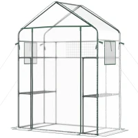Outsunny Portable Walk-in Mini Greenhouse, 3 Tier 6 Shelf Small Garden House with Mesh Door, Windows, Trellis, Plant Labels for Outdoor Gardening(m-9)