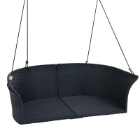 51.9" 2-Person Hanging Seat with Cushions, Rattan Woven Swing Chair with Adjustable Ropes, Waterproof and Sun-Resistant, Includes Cushions and Pillows, 500 LBS Capacity, Black+White(m-9)
