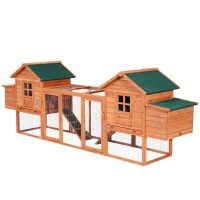 PawHut 124" Dual Chicken Coop Wooden Large Chicken House Rabbit Hutch Hen Poultry Cage Backyard with Outdoor Ramps and Nesting Boxes(m-11)