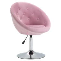 HOMCOM Modern Makeup Vanity Chair Round Tufted Swivel Accent Chair with Chrome Frame Height Adjustable for Living Room, Bedroom Pink(m-11)