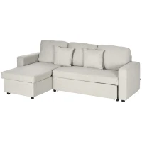 HOMCOM Sectional Sofa Bed, L-Shaped Loveseat Reversible Sleeper Sofa with Pull Out Couch Bed, Storage Chaise, Cushions, Linen Feel Fabric Futon Sofa Bed for Living Room, Cream White 89.75"(m-11)