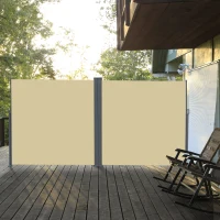 Outsunny 20' Double Retractable Patio Side Awning Garden Sun Shade with UV-Fighting Screen, Auto Pull-Back Function, & Steel Frame, Outdoor or Indoor Use, Beige(m-10)