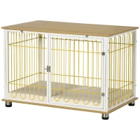 PawHut Dog Crate with Soft Washable Cushion, Lockable Front Door, for Small Medium Dogs, Oak(m-10)