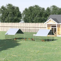 PawHut Metal Chicken Run 9.8' x 26.2' x 6.6' with Waterproof and Anti-UV Cover for Outdoor and Yard Farm Use(m-11)