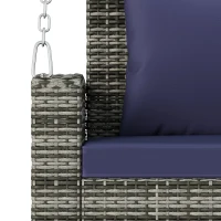 2-Person Wicker Hanging Porch Swing with Chains, Removable Cushions and Pillows, Rattan Swing Bench for Garden, Backyard, Pond, 50" Length, Blue-gray(m-6)