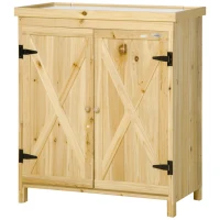 Outsunny Garden Storage Cabinet, Outdoor Tool Shed with Galvanized Top and Two Shelves for Yard Tools or Pool Accessories, Natural(m-11)