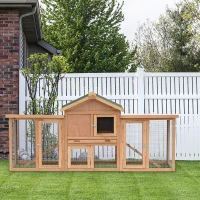 PawHut 80" Chicken Coop, Wooden Outdoor Chicken Cage Poultry Hen House with Nesting Box, Double Runs, Removable Tray, Ramps, for Garden Backyard(m-10)