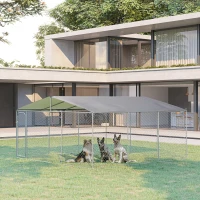 PawHut Outdoor Dog Kennel Galvanized Steel Fence with Cover Secure Lock Mesh Sidewalls for Backyard 181"  x 181" x 91.25"(m-11)