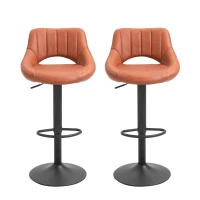 HOMCOM Bar Stools Set of 2 Swivel Bar Height Barstools Chairs with Adjustable Height, Round Heavy Metal Base & Footrest, Brown(m-11)