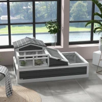 PawHut Tortoise House Habitat, 3-Room with Balcony, 2-Story Indoor/Outdoor Enclosure with Ladder, Tray, Open Roof, Large Wooden Reptile Cage, 44"x25.5"x23", Gray(m-9)