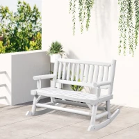 Outsunny 2-Person Wood Rocking Chair with Log Design, Heavy Duty Loveseat with Wide Curved Seats for Patio, Backyard, Garden, White(m-10)