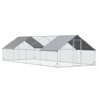 PawHut Metal Chicken Run 9.8' x 26.2' x 6.6' with Waterproof and Anti-UV Cover for Outdoor and Yard Farm Use(m-12)