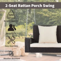 2-Person Wicker Hanging Porch Swing with Chains, Removable Cushions and Pillows, 500 lbs Capacity, 50" Length, Brown(m-6)