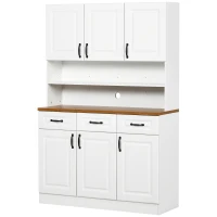 HOMCOM 71" Freestanding Kitchen Pantry, Buffet Hutch, Farmhouse Cabinet, Microwave Stand with 3 Drawers, 6 Doors, Adjustable Shelves, White(m-10)