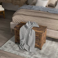 HOMCOM 29.9" Storage Trunk w/ 2 Safety Hinges, Wooden Storage Bench w/ Side Handles, Storage Chest for Playroom, Rustic Brown(m-10)