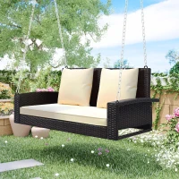 2-Person Wicker Hanging Porch Swing with Chains, Removable Cushions and Pillows, 500 lbs Capacity, 50" Length, Brown(m-9)
