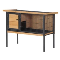 PawHut Rabbit Hutch Elevated Bunny Cage Small Animal Habitat with Metal Frame, No Leak Tray, Metal Wire Pan, Openable Water-Resistant Asphalt Roof for Rabbits, Chickens, Ducks, Indoor/Outdoor Natural(m-11)