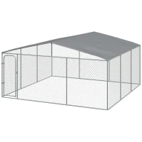 PawHut Outdoor Dog Kennel Galvanized Steel Fence with Cover Secure Lock Mesh Sidewalls for Backyard 181"  x 181" x 91.25"(m-1)