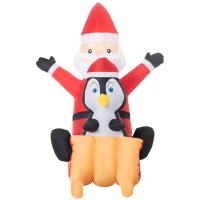 Outsunny 5ft Christmas Inflatables Outdoor Decorations Santa Claus and Penguin on Sleigh, Blow-Up LED Yard Christmas Decor for Lawn Garden Party(m-11)