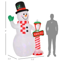 HOMCOM 8ft Christmas Inflatables Outdoor Decorations Snowman with North Pole Sign, Blow-Up Yard Christmas Decor with LED Rotating Colorful Lights Display(m-3)