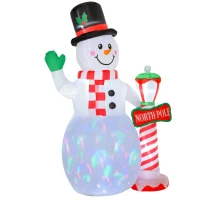 HOMCOM 8ft Christmas Inflatables Outdoor Decorations Snowman with North Pole Sign, Blow-Up Yard Christmas Decor with LED Rotating Colorful Lights Display(m-11)
