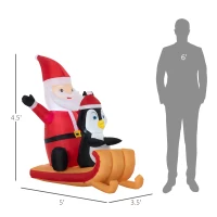 Outsunny 5ft Christmas Inflatables Outdoor Decorations Santa Claus and Penguin on Sleigh, Blow-Up LED Yard Christmas Decor for Lawn Garden Party(m-3)