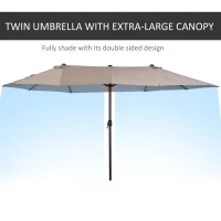Outsunny Patio Umbrella 15ft Double-Sided Outdoor Market Extra Large Umbrella with Crank Handle for Deck, Lawn, Backyard and Pool, Tan(m-4)
