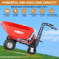 Electric Wheelbarrow Utility Cart, 48V 500W Brushless Motor, 500lbs Capacity, 6 Cuft, Dual-Wheel Design, 58.5×24.8×38.2 in, Red(m-5)