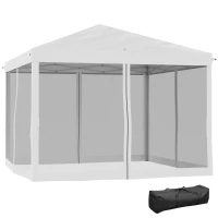 Outsunny 10' x 10' Outdoor Pop-Up Canopy with Sidewalls, Mesh Walls, Instant Setup for Party, Events, Patio, Lawn, Cream White(m-11)