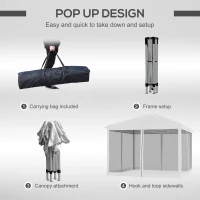 Outsunny 10' x 10' Outdoor Pop-Up Canopy with Sidewalls, Mesh Walls, Instant Setup for Party, Events, Patio, Lawn, Cream White(m-5)