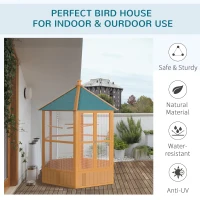 PawHut Large Wooden Bird Cage, Outdoor Aviary with Covered Roof, Spacious Flight Cage for Birds, Secure and Aesthetic(m-5)